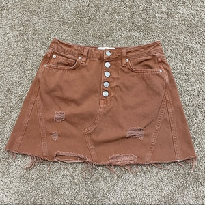 We the Free Free People Burnt Orange Distressed Button‎ Front Skirt Size …
